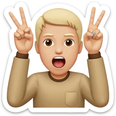face with wide open mouth and two fingers inside while other fingers are in rock positions sticker