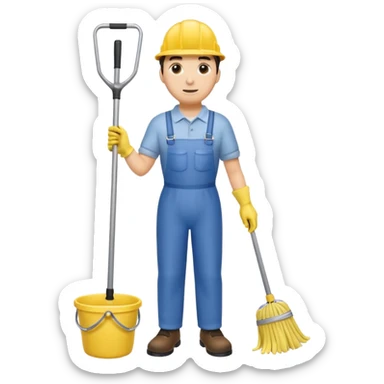 Custodian with yellow rubber gloves, mop sticker