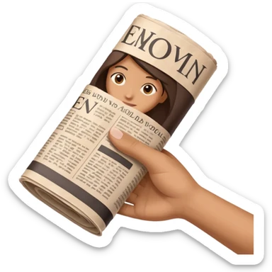 a hand holding a rolled up newspaper, clear and recognizable, suitable for an icon or emoji sticker