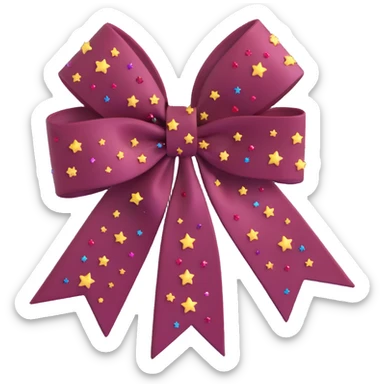 sparkly burgundy bow with stars, frosted glass effect, no gold outline sticker