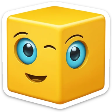A yellow cube with 2 cyan block eyes and a rectangular mouth  sticker