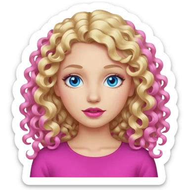 açık tenli  uzun kıvırcık sarı saçlı mavi gözlü   dudak rengi pembe yetişkin kadın yüz   sticker