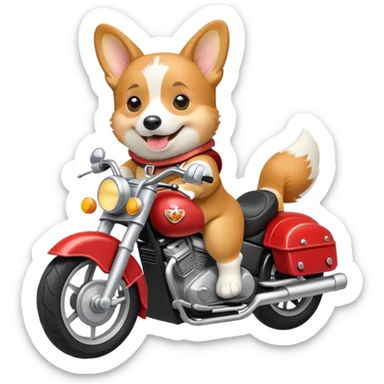 smiling corgi riding a motorcycle sticker