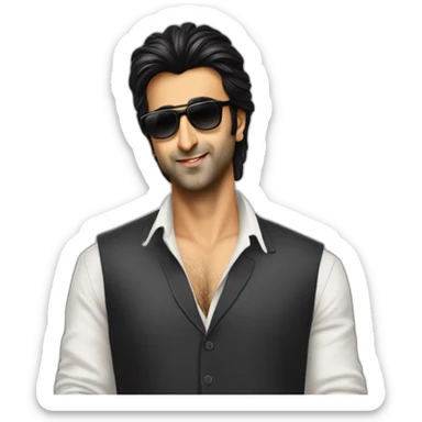 Ranbir Kapoor as a gangster with a mullet and sun glassess sticker