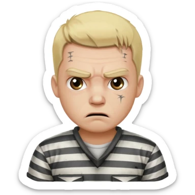 angry blonde tattooed male prisoner with prison BG sticker