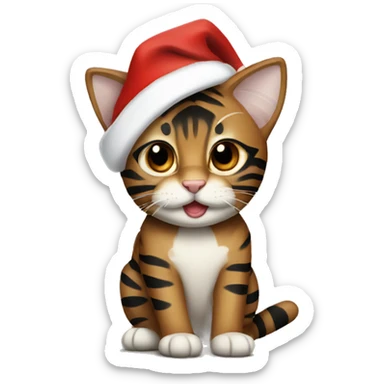 Brown and black tiger striped cat in a Santa hat sticker