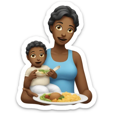 Mom with baby eating sticker