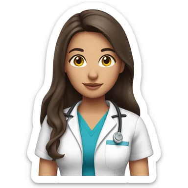 pretty brunette nurse with long hair in pink scrubs sticker