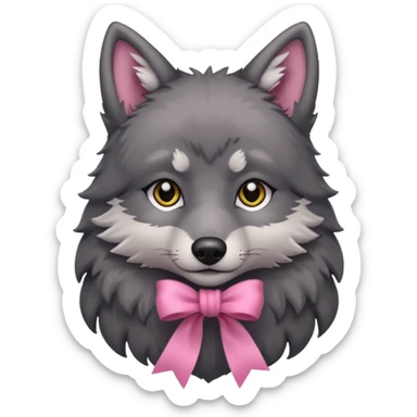 sad cute dark grey wolf with a pink ribbon sticker