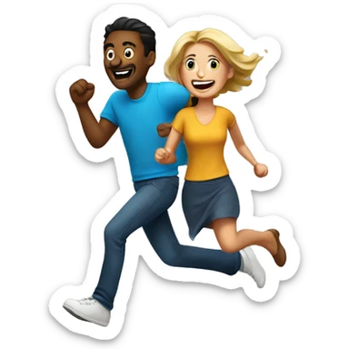 happy man being chased by woman sticker