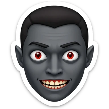 black skinned person with black hair low taper fade with vampire teeth with cuts on their face sticker