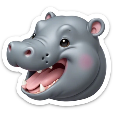 Cinematic Cute Yawning Hippo Portrait Emoji, Head tilted slightly with a dramatic, wide-open yawn, showcasing a soft, smooth slate-gray hide with gently drooping ears, round eyes barely open in drowsy contentment, Simplified yet irresistibly adorable features, highly detailed, glowing with a soft, cozy glow, high shine, relaxed yet expressive, stylized with a touch of aquatic charm, bright and endearing, soft glowing outline, capturing the essence of a sleepy yet affectionate hippo, so drowsy it feels like it could stretch out of the screen and curl up for a nap! sticker