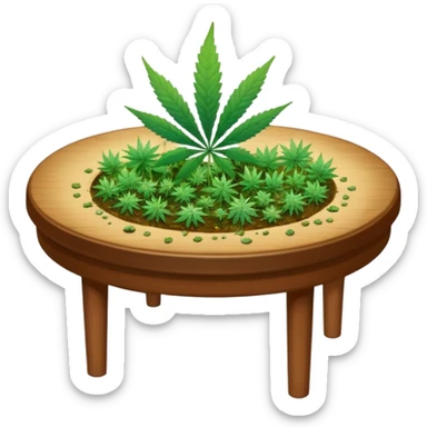 Table with cannabis on it sticker
