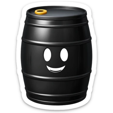 generate an ultra realistic black metal barrel without rust and with a black drop of oil on it sticker