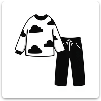 A cozy pajama set, black and white, hand drawn sticker