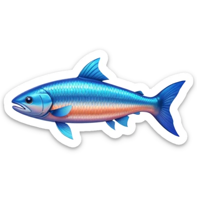 blue salmon fish, side view, with a fin detail sticker