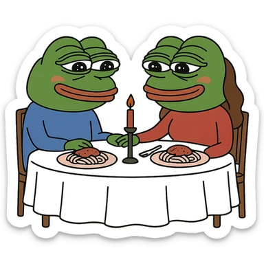 create a pepe on couple dinners, white background sticker