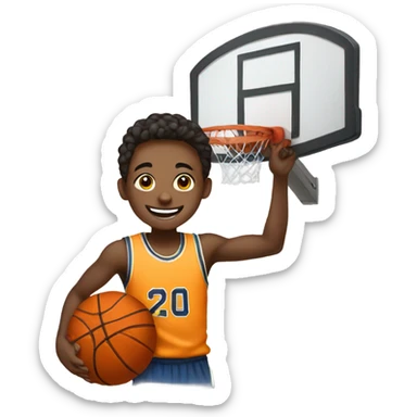 smiling boy playing basketball sticker