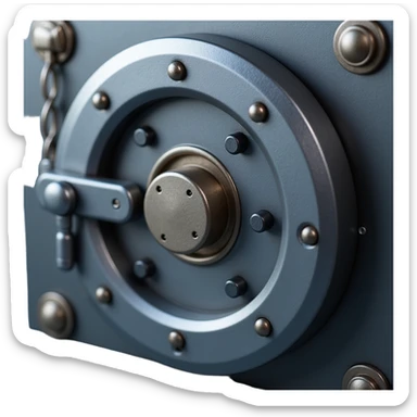a close-up of a bank vault face, skeuomorphism style, realistic metal, shiny lock, 3D look sticker