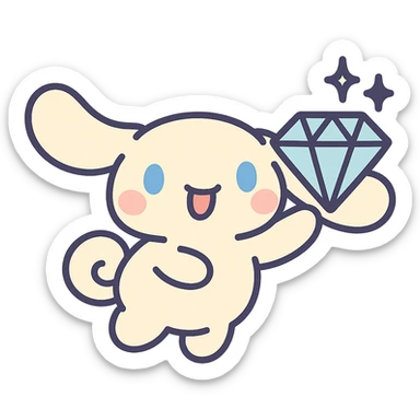 pastel toon style Cinnamoroll with a diamond sticker