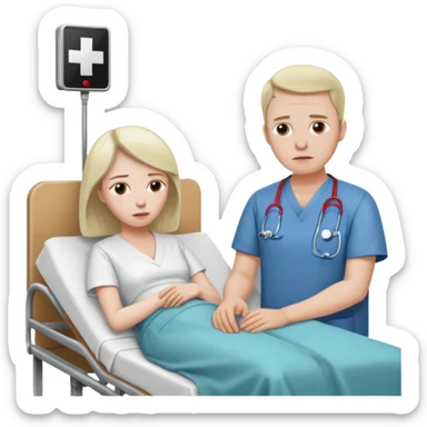 husband sitting beside hospital bed of wife sticker