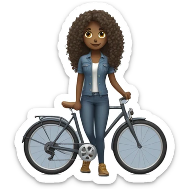 Curly long hair girl with bike sticker