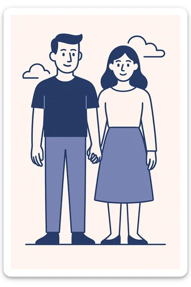 a couple holding hands and standing straight, clean modern illustration style sticker