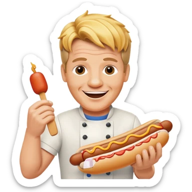 gordon ramsay hold a hotdog, happy smile sticker