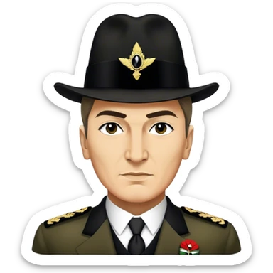 ​Cinematic Realistic Portrait of a Young Mustafa Kemal Atatürk, depicted in his iconic tall black hat and traditional attire with a confident, visionary expression, rendered with rich historical textures and warm, inspiring lighting that captures his youthful dynamism and transformative leadership, sticker