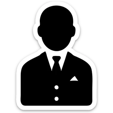 man in a vintage black and white suit, no facial hair, solid filled icon sticker
