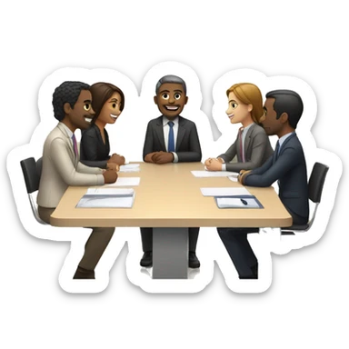 4 people sitting around a meeting table sticker
