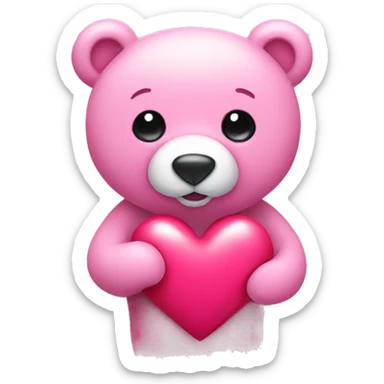 Pink bear holding a heart sticker