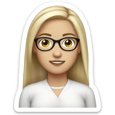 White girl with brow Hair, hazel eyes and white glasses sticker