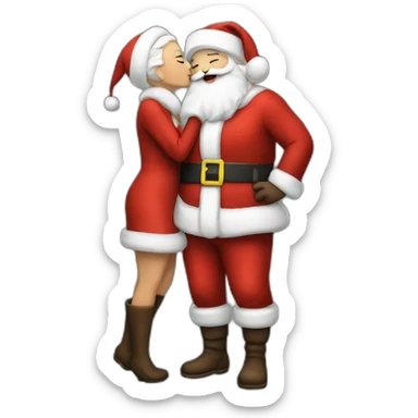 full body santa and mrs. claus kiss hug sticker