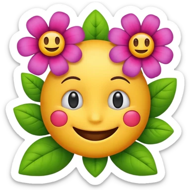 Smiling emoji with flowers that move sticker