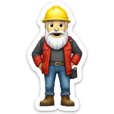 Old diamond miner with a big white beard, dynamite in his hand, red jacket, jeans, yellow helmet with flashlight sticker