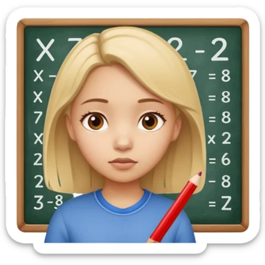 girl solving math problem on the board. sticker