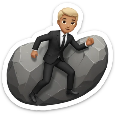 a man in a suit  pushing a huge rock sticker