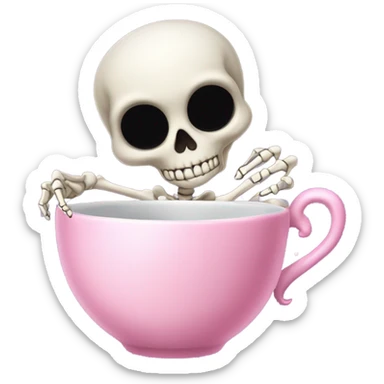 Skeleton sipping tea from a pink teacup  sticker