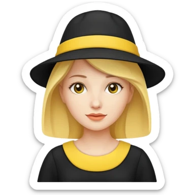 black dressed white women with yellow hat sticker