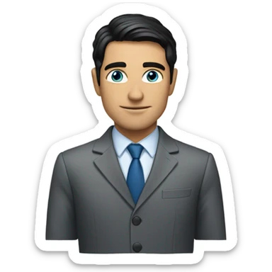 Man in a suit, with black hair and blue eyes sticker
