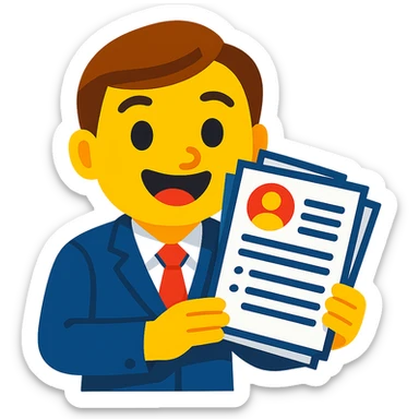 cheerful recruiter emoji holding a stack of resumes sticker