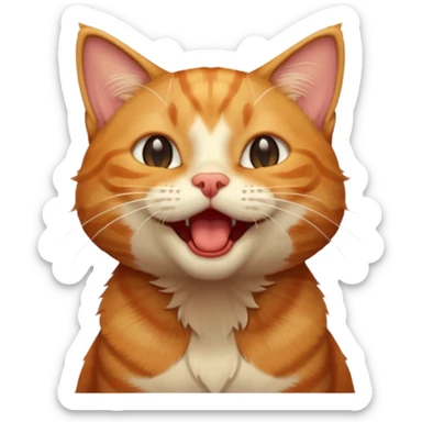 A high-resolution photo-realistic digital illustration of a ginger tabby cat head tilted yawning, chest upward sticker