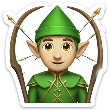 A male elf with a bow and a quiver of arrows in a green suit sticker