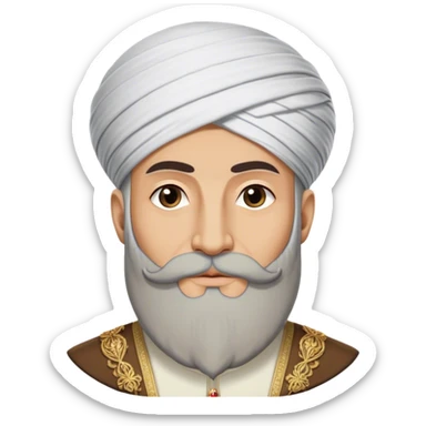 ​Cinematic Realistic Portrait of Suleiman the Magnificent, depicted as a regal Ottoman sultan adorned with a large, white, round, tall turban and a majestic grey beard, his commanding gaze bathed in warm, historic lighting that exudes timeless authority and grandeur, sticker