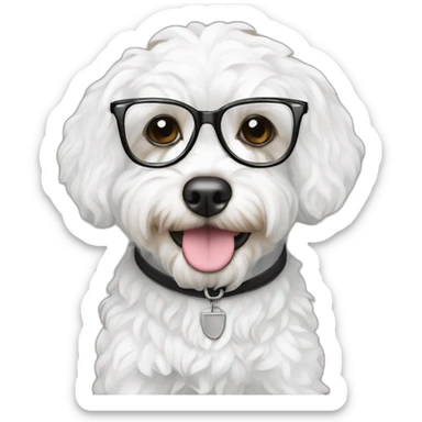 All White cavapoo as a lawyer with Glases sticker