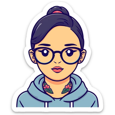 young girl with face tattoos wearing glasses sticker