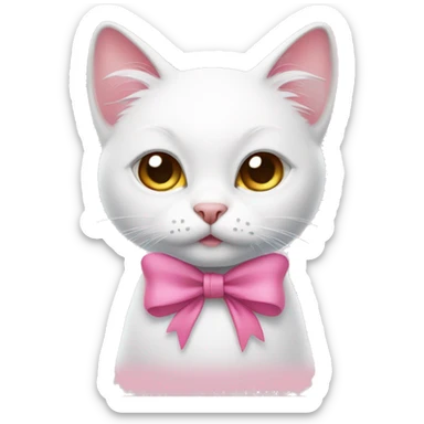 cute white cat with pink bow  sticker