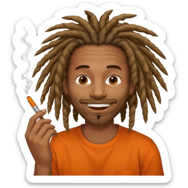 Brownskin man with long dreadlocks orange shirt smoking weed blunt in mouth sticker