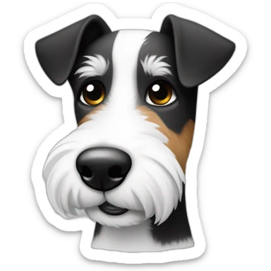 perro foxterrier con barbita, OJO CELESTE. blanco y NEGRO, ladrador sticker